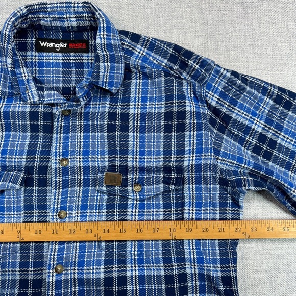 Wrangler Riggs Workwear Flannel Shirt Men L Blue Plaid Button Up Work Heavy - Picture 5 of 9